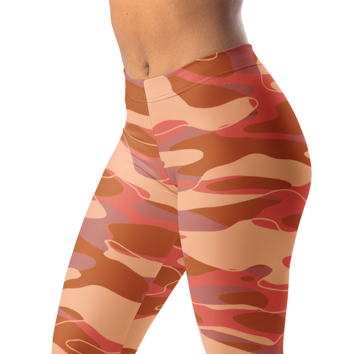 Tideway Warm Sunset mid-rise comfort leggings, waistband and pattern detail.