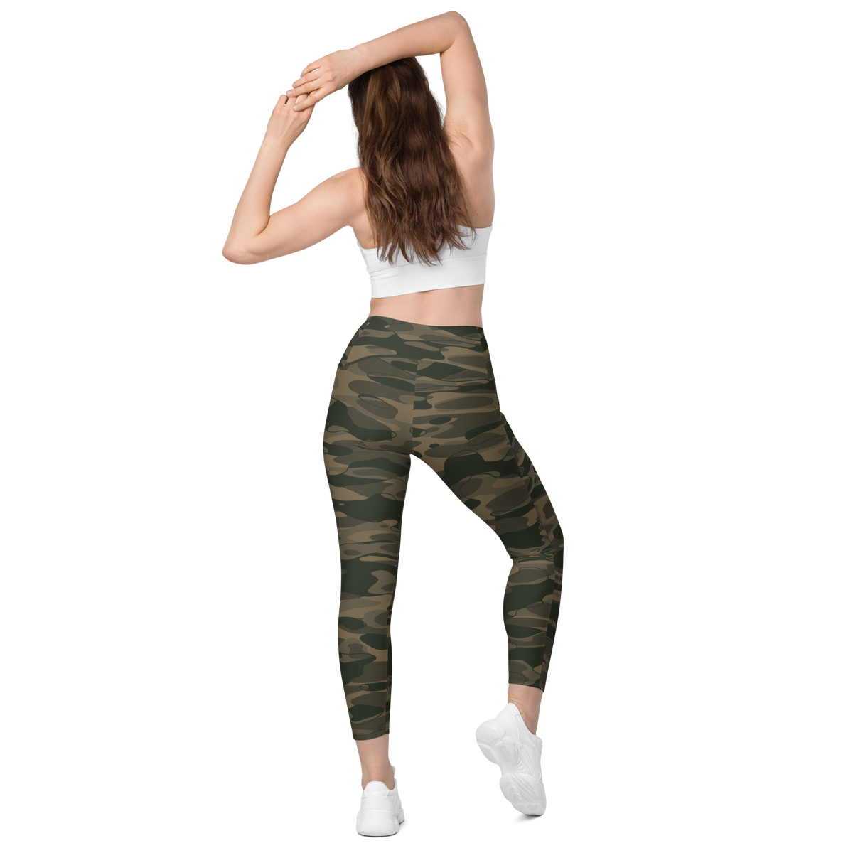 Tideway Woodland high-waisted pocket leggings, back view.
