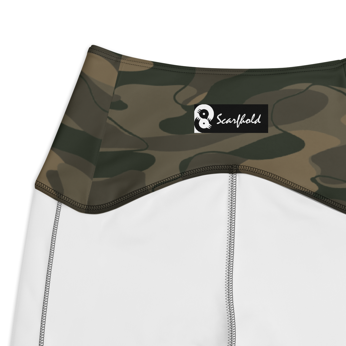 Tideway Woodland high-waisted pocket leggings, inside-label and construction detail.