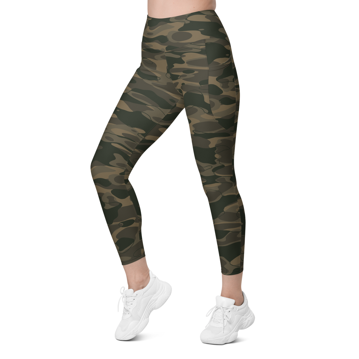 Tideway Woodland high-waisted pocket leggings, left-front view.