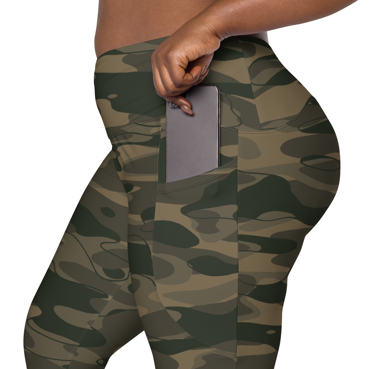 Tideway Woodland high-waisted pocket leggings, rear pocket detail.