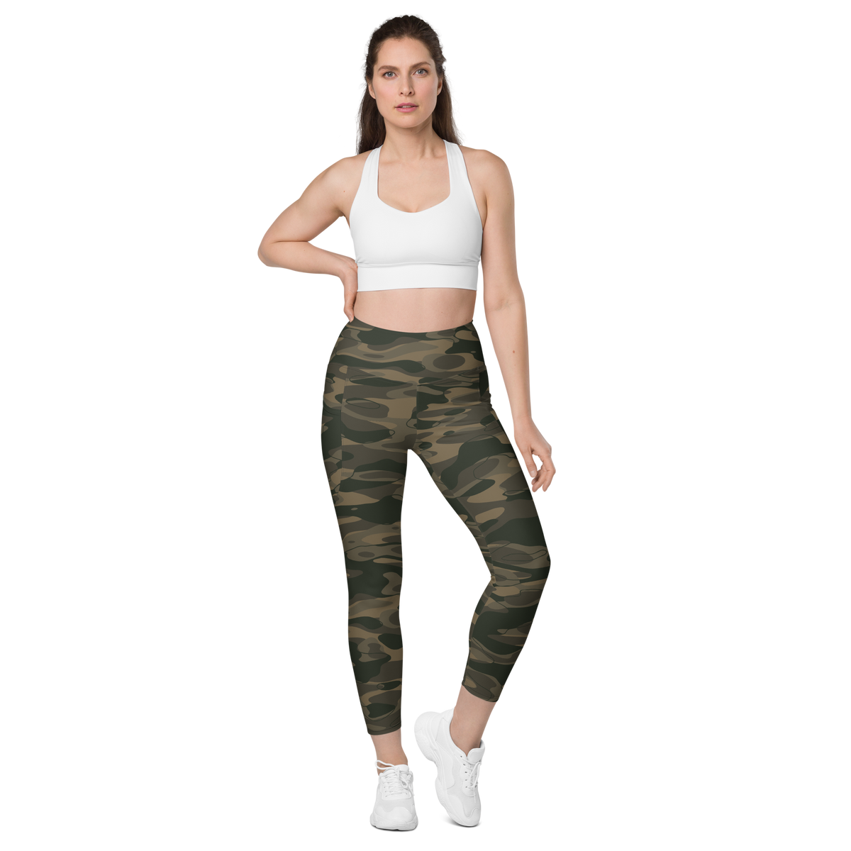 Tideway Woodland high-waisted pocket leggings, straight-front view.