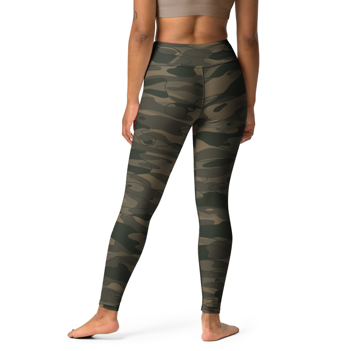 Tideway Woodland high-waisted yoga leggings, back view.