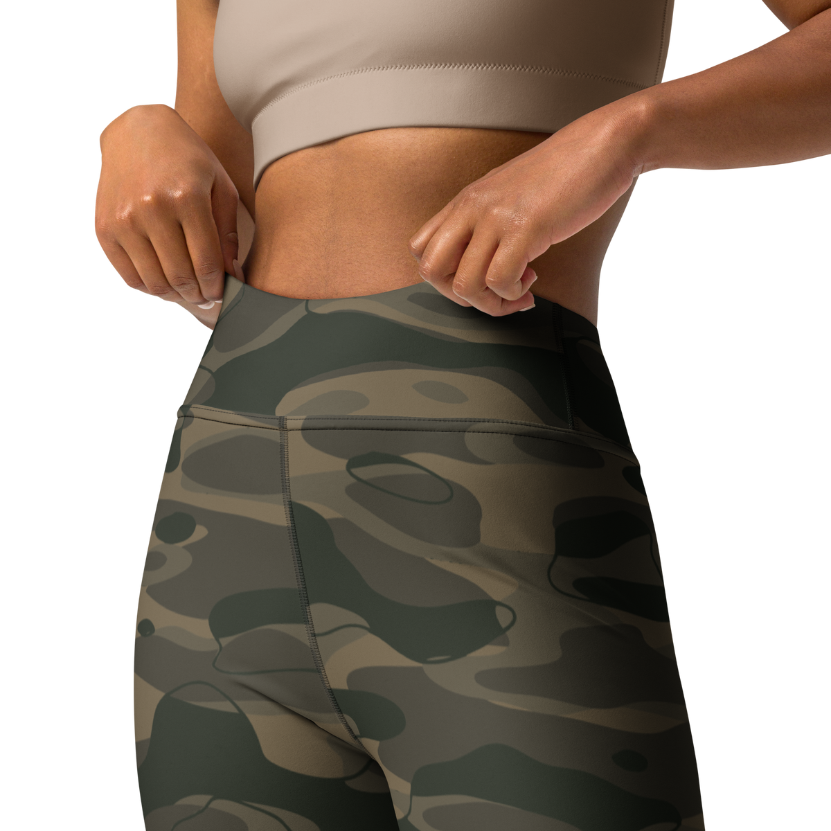 Tideway Woodland high-waisted yoga leggings, waistband and construction detail.
