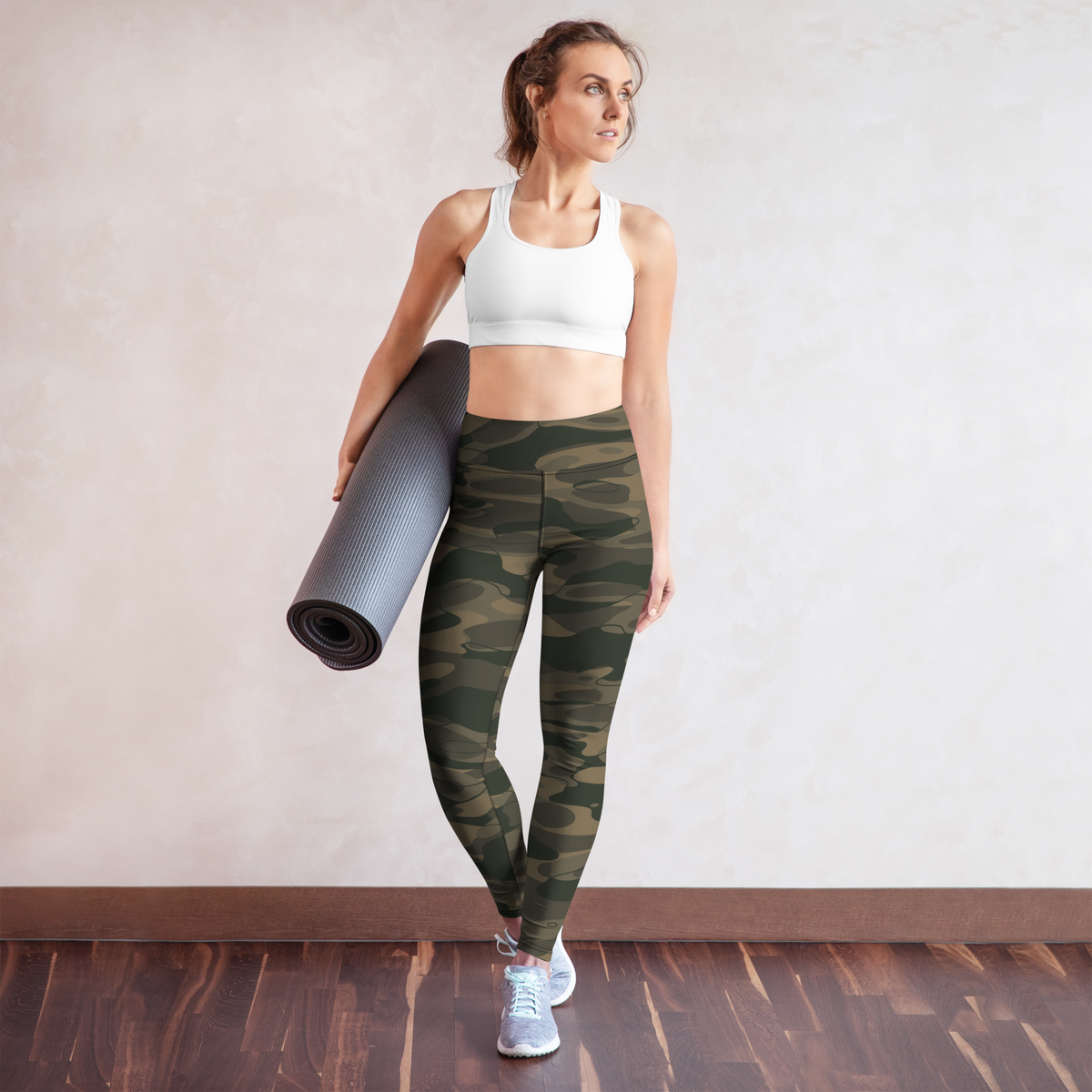 Tideway Woodland high-waisted yoga leggings, yoga lifestyle view.