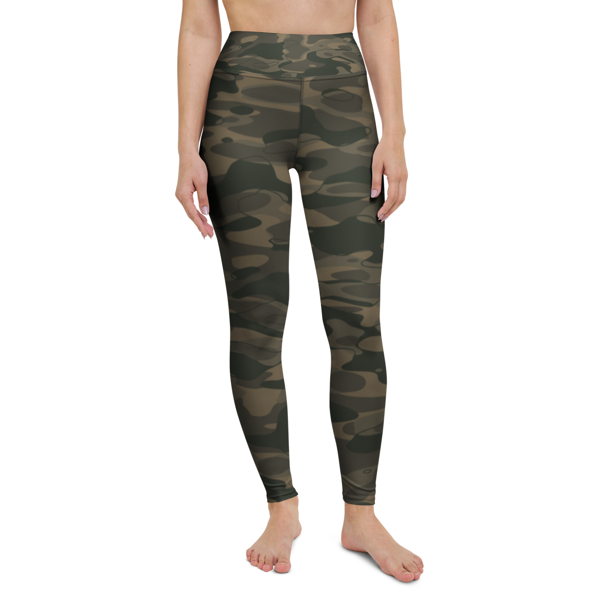 Tideway · Woodland high-waisted yoga leggings, straight front view, barefoot.