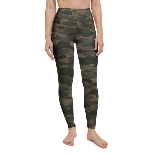 Tideway · Woodland high-waisted yoga leggings, straight front view, barefoot.