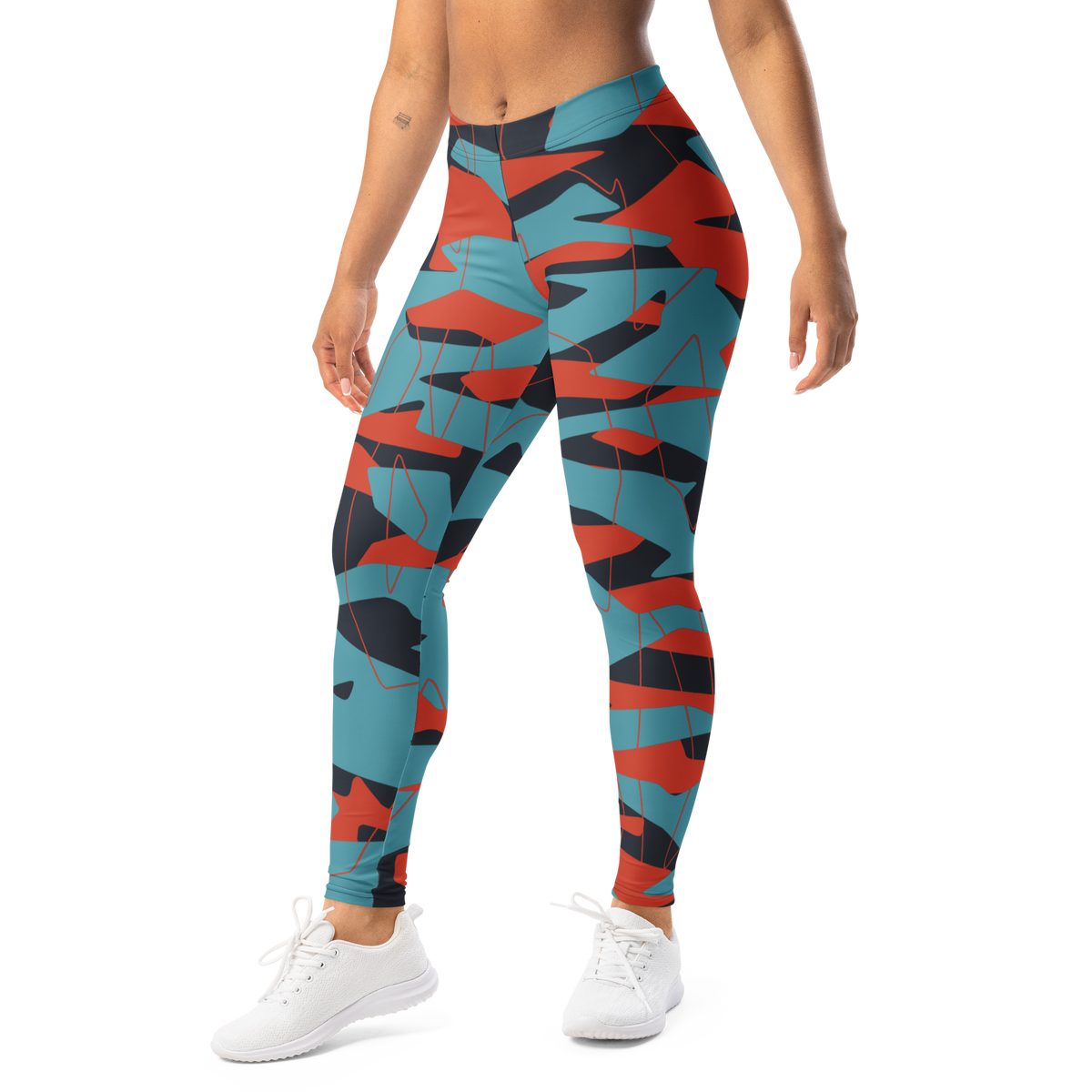 Timbre Classic Blue 14 camouflage mid-rise comfort leggings, left-front view.