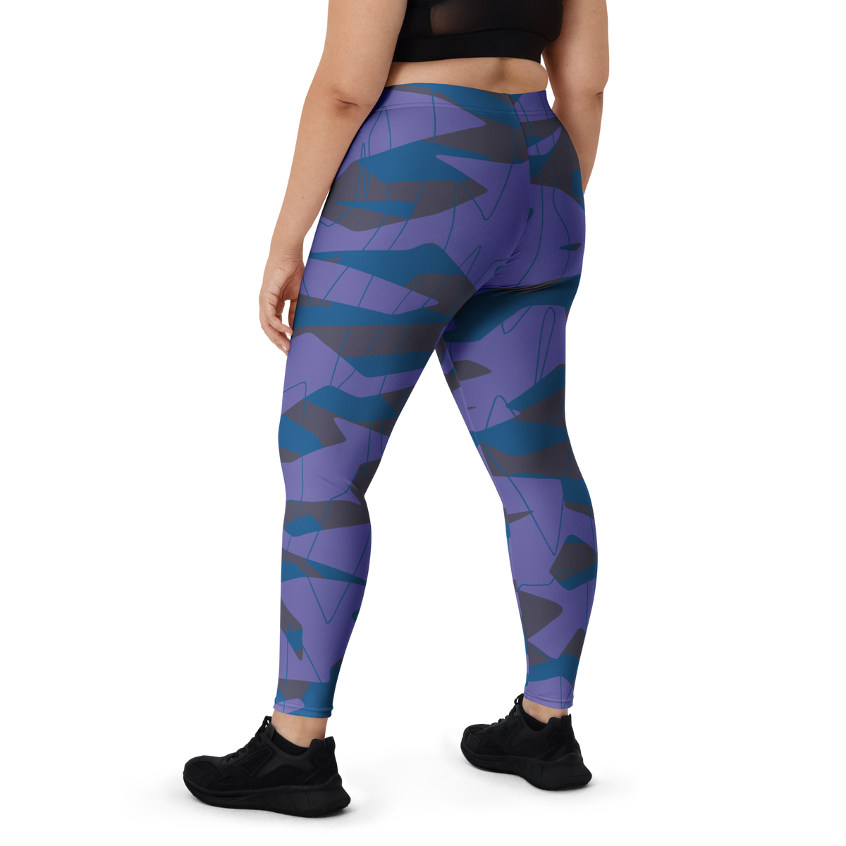 Timbre Classic Blue 18 camouflage mid-rise comfort leggings, oversize-fit back view.
