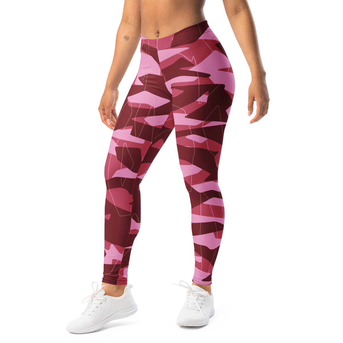 Timbre Deliciousness 2 camouflage mid-rise comfort leggings, left-front view.