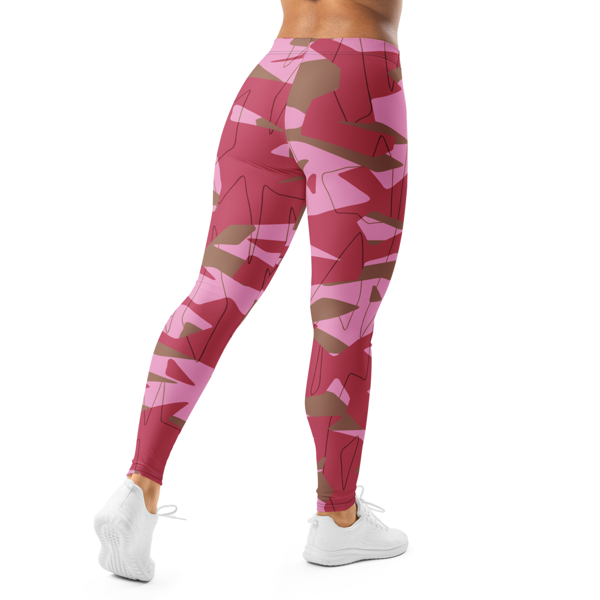 Timbre Deliciousness 3 camouflage mid-rise comfort leggings, back view.