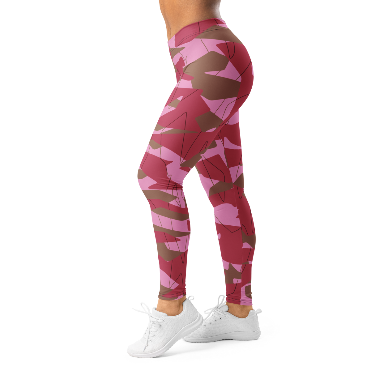 Timbre Deliciousness 3 camouflage mid-rise comfort leggings, left-side view.
