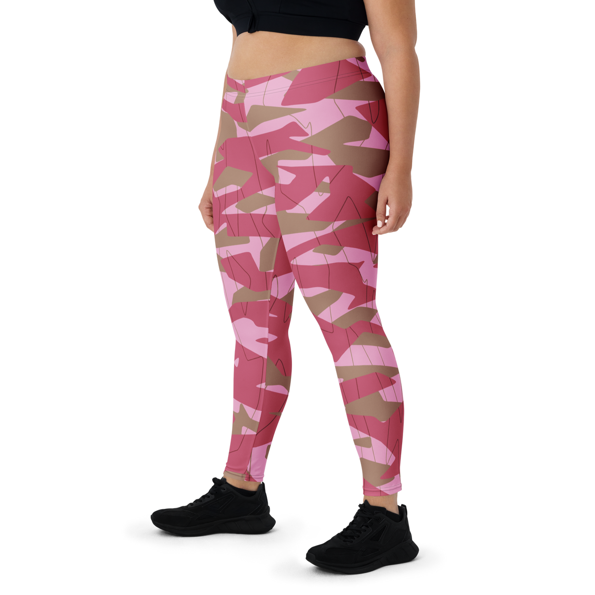 Timbre Deliciousness 3 camouflage mid-rise comfort leggings, oversize-fit front view.