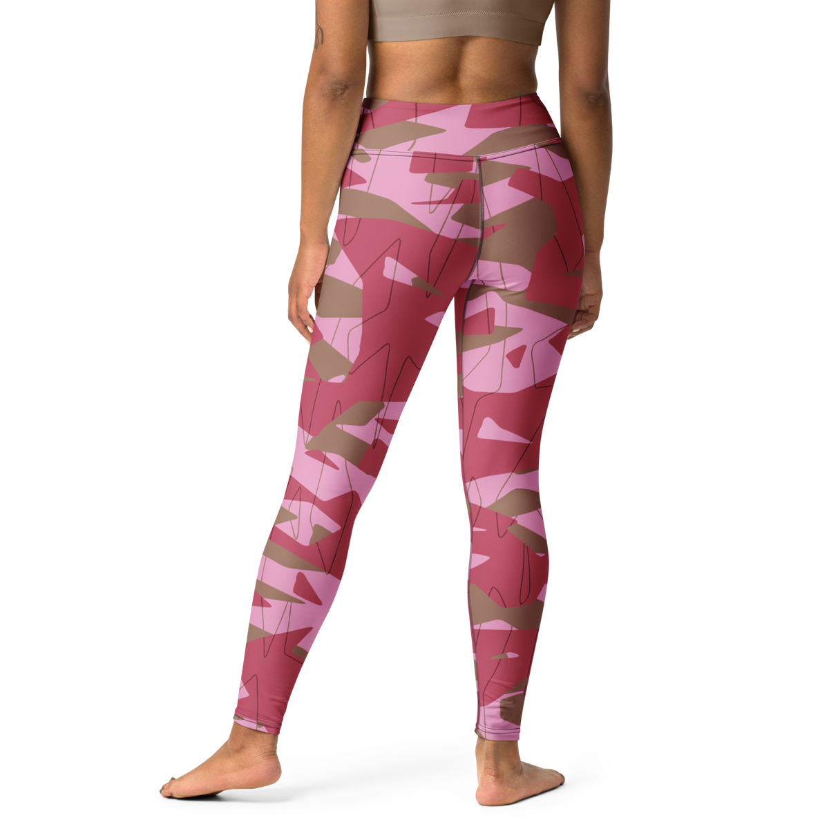 Timbre Deliciousness camouflage high-waisted yoga leggings, back view.