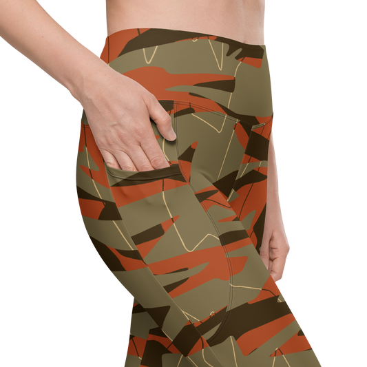 Timbre Fall & Autumn camouflage high-waisted pocket leggings, pocket detail.