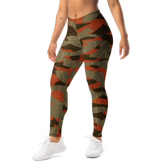 Timbre Fall camouflage mid-rise comfort leggings, left-front view.