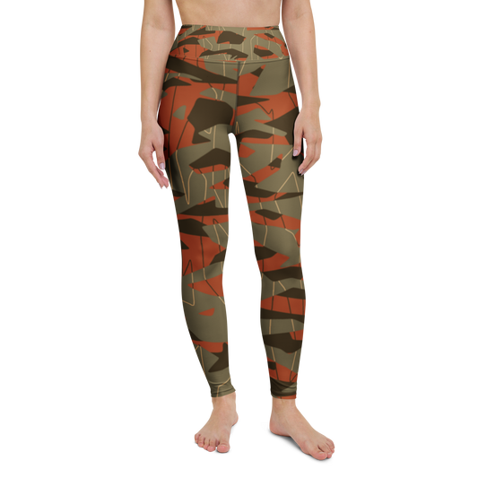 Timbre · Fall & Autumn high-waisted yoga leggings, straight front view, barefoot.