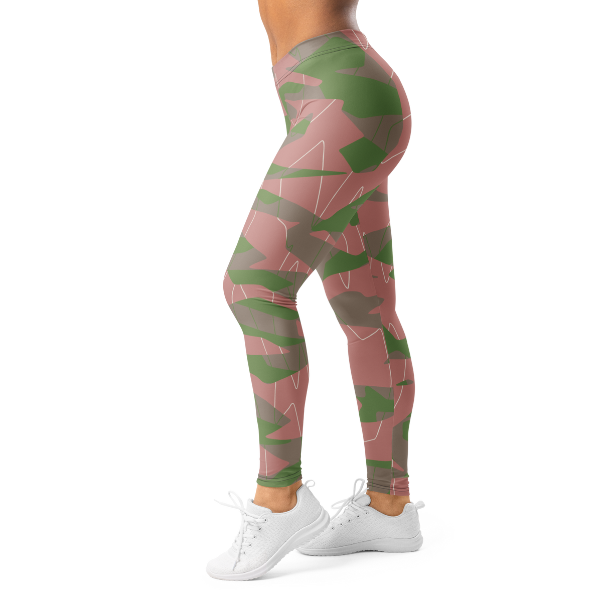 Timbre Floral Pathways camouflage mid-rise comfort leggings, left-side view.