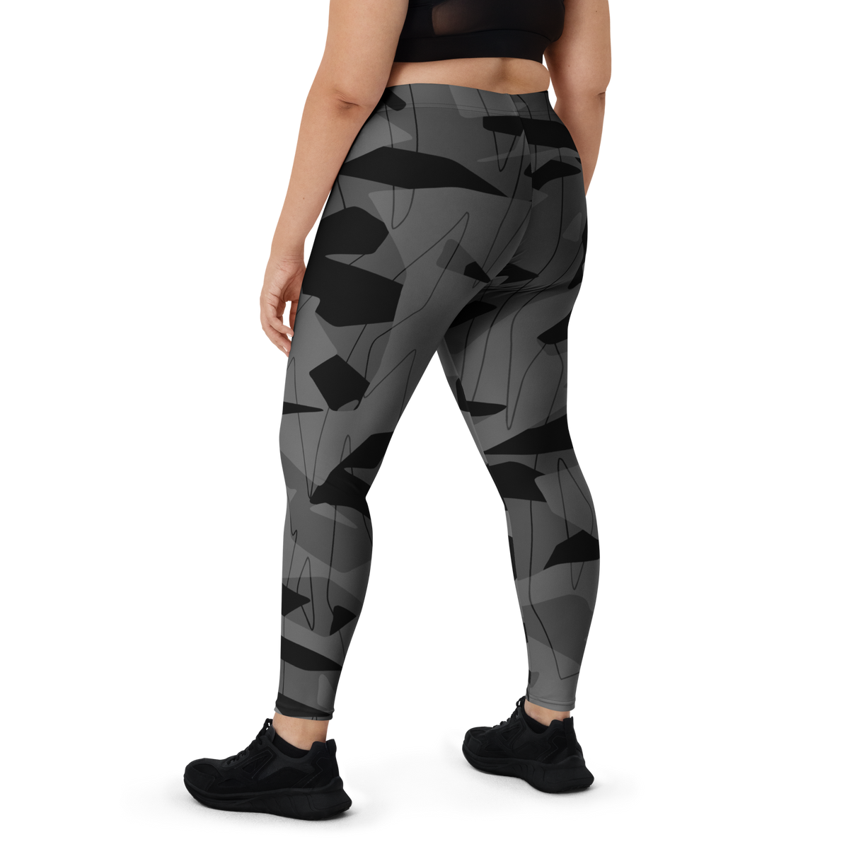 Timbre Greyscale 1 camouflage mid-rise comfort leggings, oversize-fit back view.