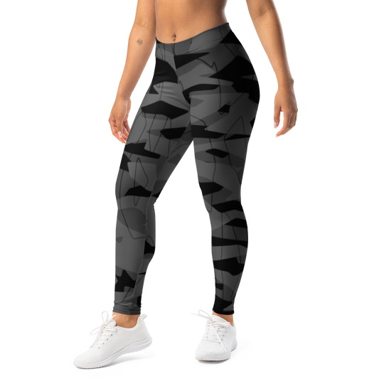 Timbre · Greyscale · 1 mid-rise everyday leggings, left-front view.
