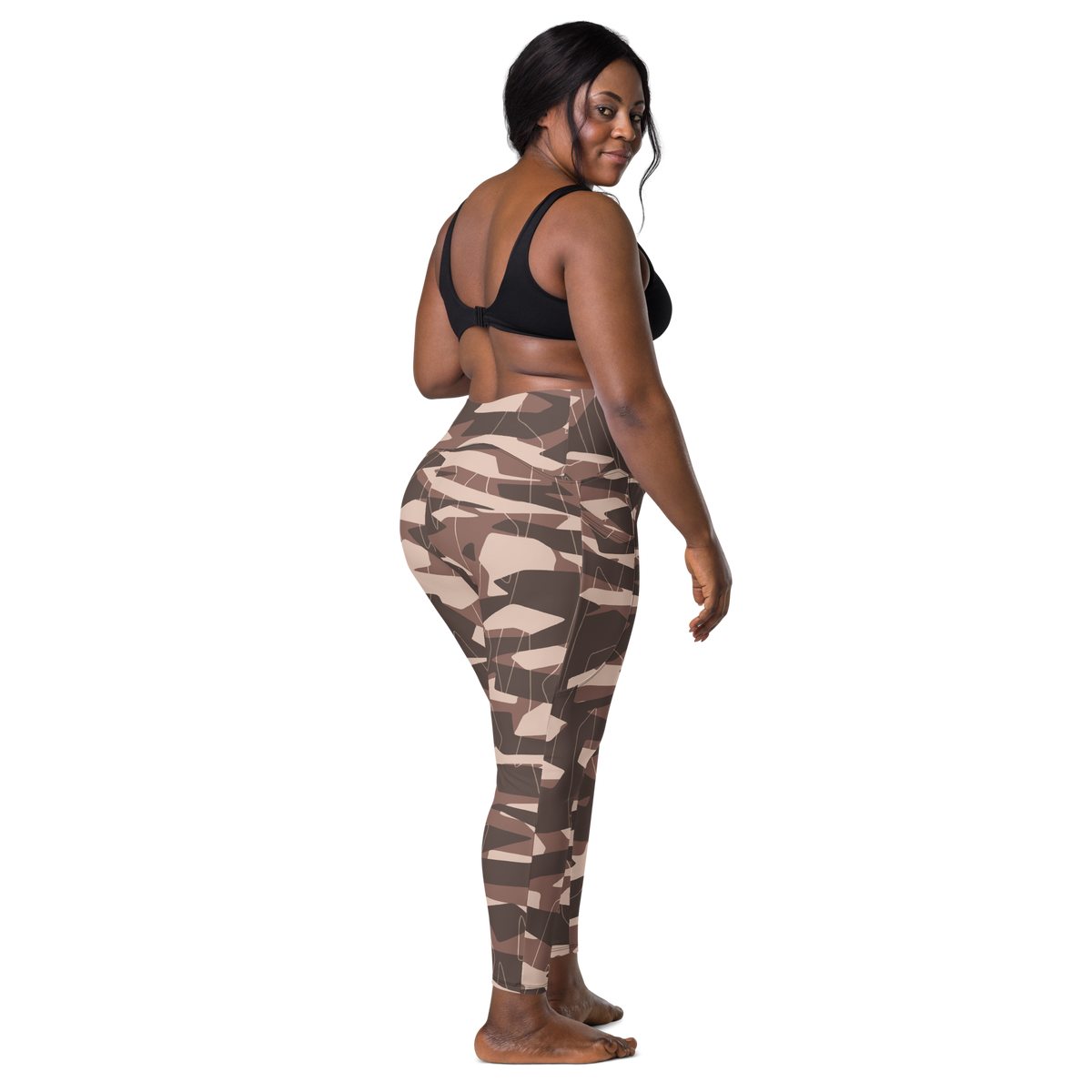 Timbre Relaxed Elegance camouflage high-waisted pocket leggings, larger-model back view.