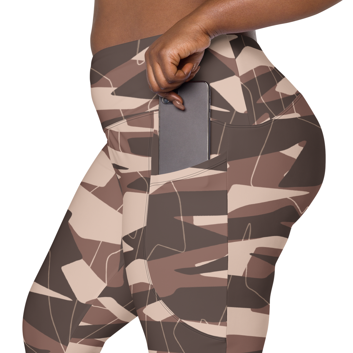 Timbre Relaxed Elegance camouflage high-waisted pocket leggings, rear pocket detail.