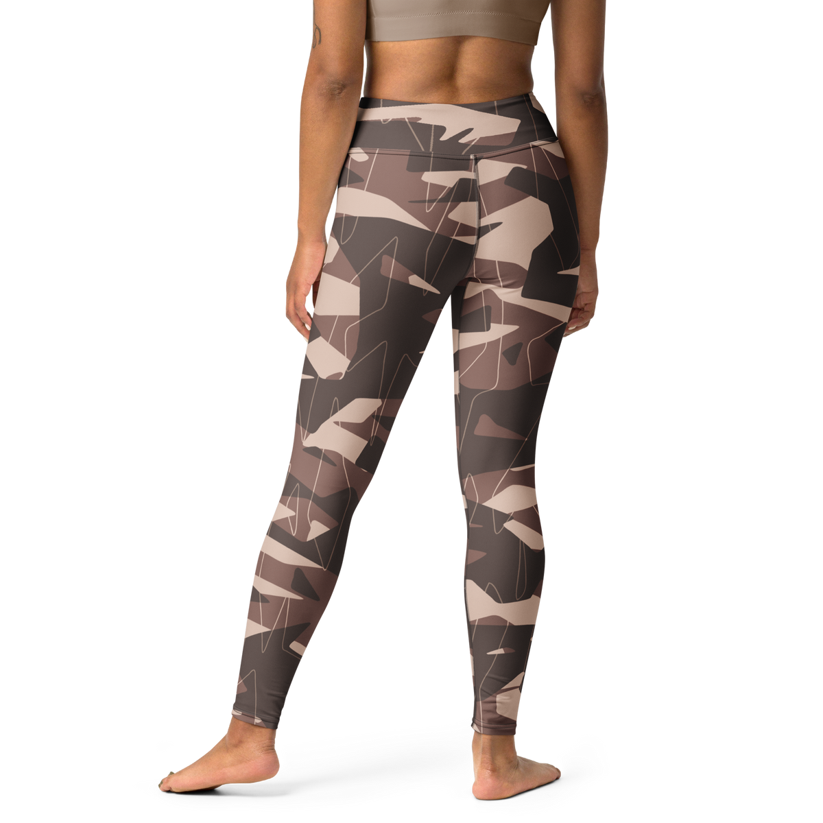 Timbre Relaxed Elegance camouflage high-waisted yoga leggings, back view.