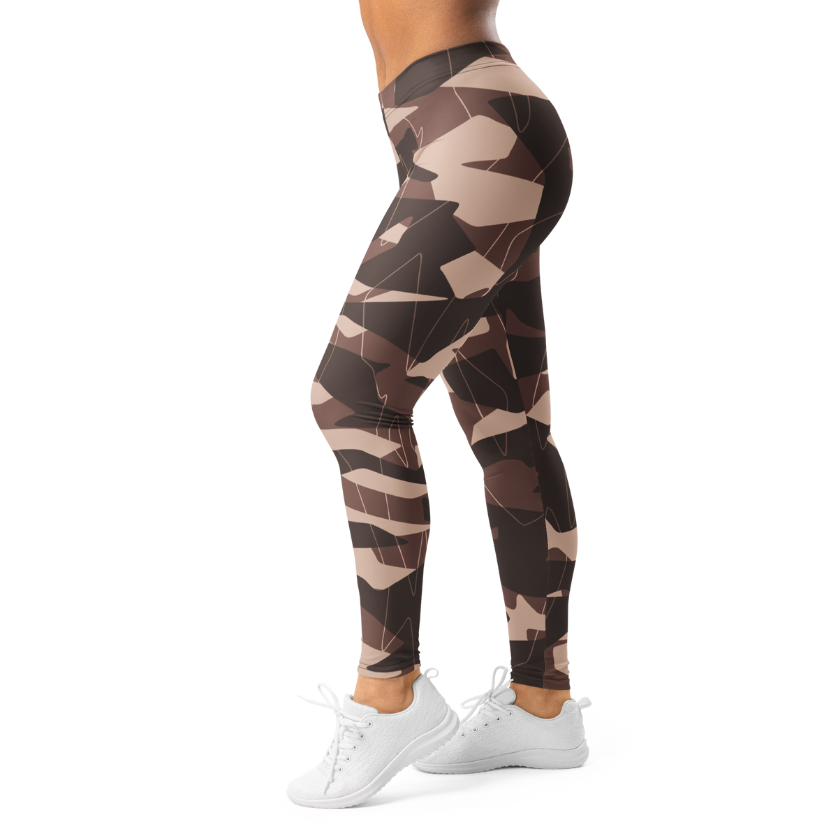 Timbre Relaxed Elegance camouflage mid-rise comfort leggings, left-side view.