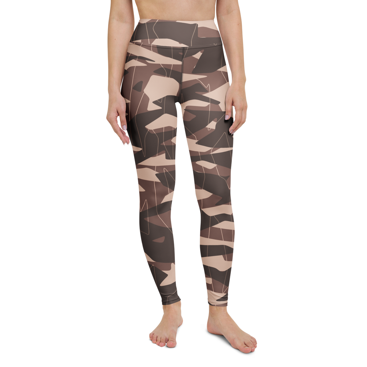 Timbre · Relaxed Elegance high-waisted yoga leggings, straight front view, barefoot.