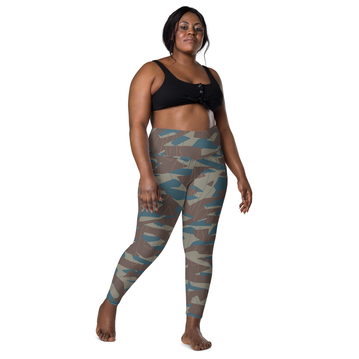 Timbre Subtle Contrasts camouflage high-waisted pocket leggings, larger-model front view.