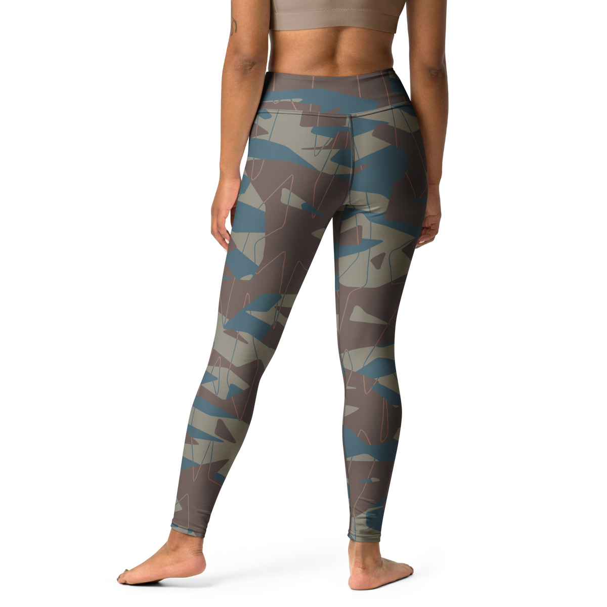 Timbre Subtle Contrasts camouflage high-waisted yoga leggings, back view.