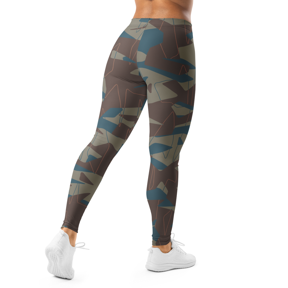 Timbre Subtle Contrasts camouflage mid-rise comfort leggings, back view.
