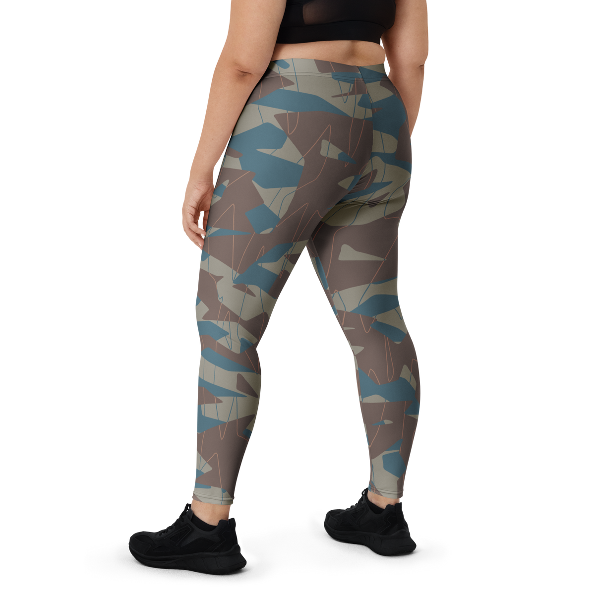 Timbre Subtle Contrasts camouflage mid-rise comfort leggings, oversize-fit back view.