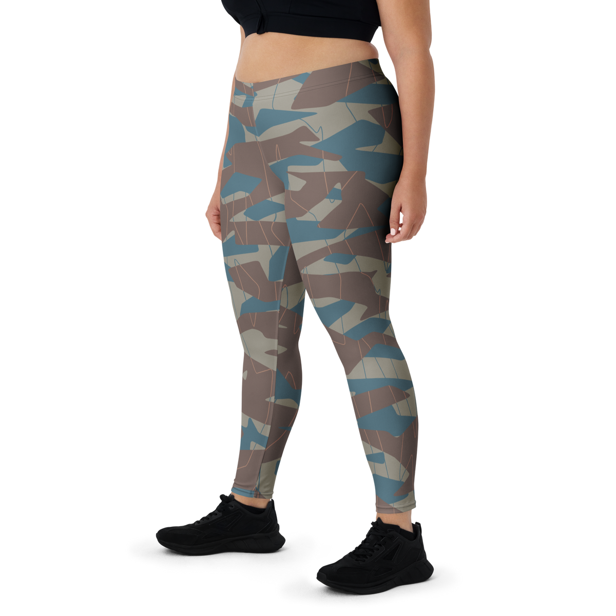 Timbre Subtle Contrasts camouflage mid-rise comfort leggings, oversize-fit front view.