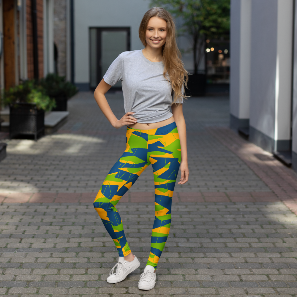 Timbre Summer camouflage mid-rise comfort leggings, lifestyle front view.