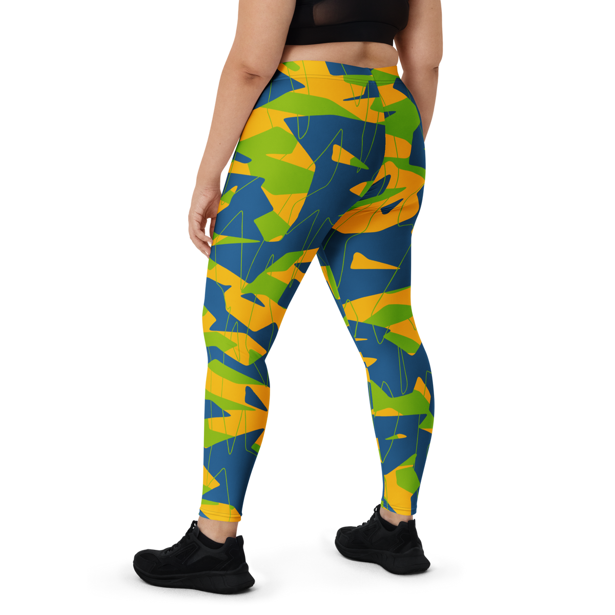Timbre Summer camouflage mid-rise comfort leggings, oversize-fit back view.