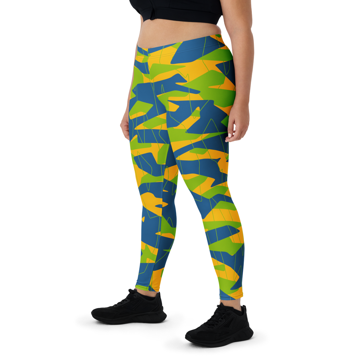 Timbre Summer camouflage mid-rise comfort leggings, oversize-fit front view.