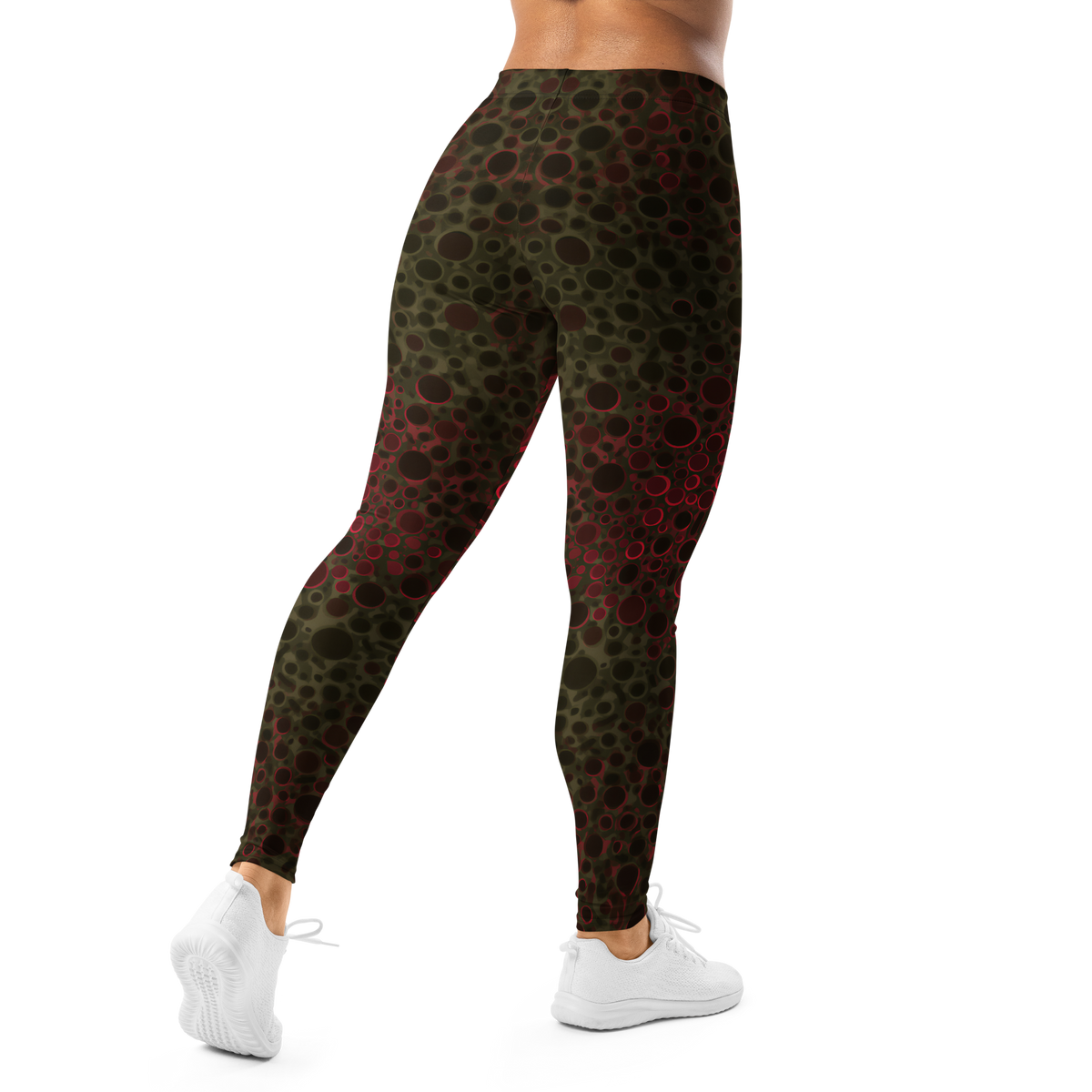 Toadskin Dapple Emberwood mid-rise comfort leggings, back view.