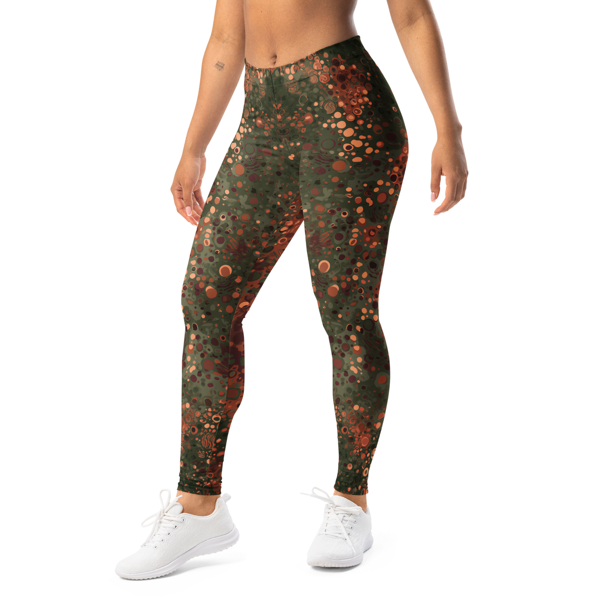 Toadskin Ocelli Emberwood mid-rise comfort leggings, left-front view.