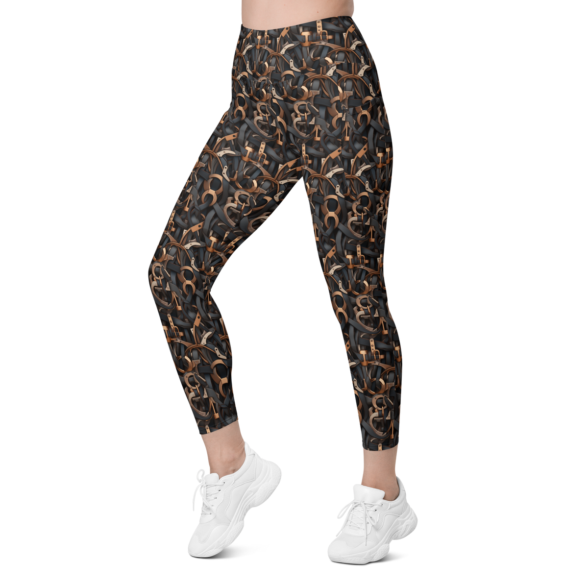 Tressel Greyscale high-waisted pocket leggings, left-front view.