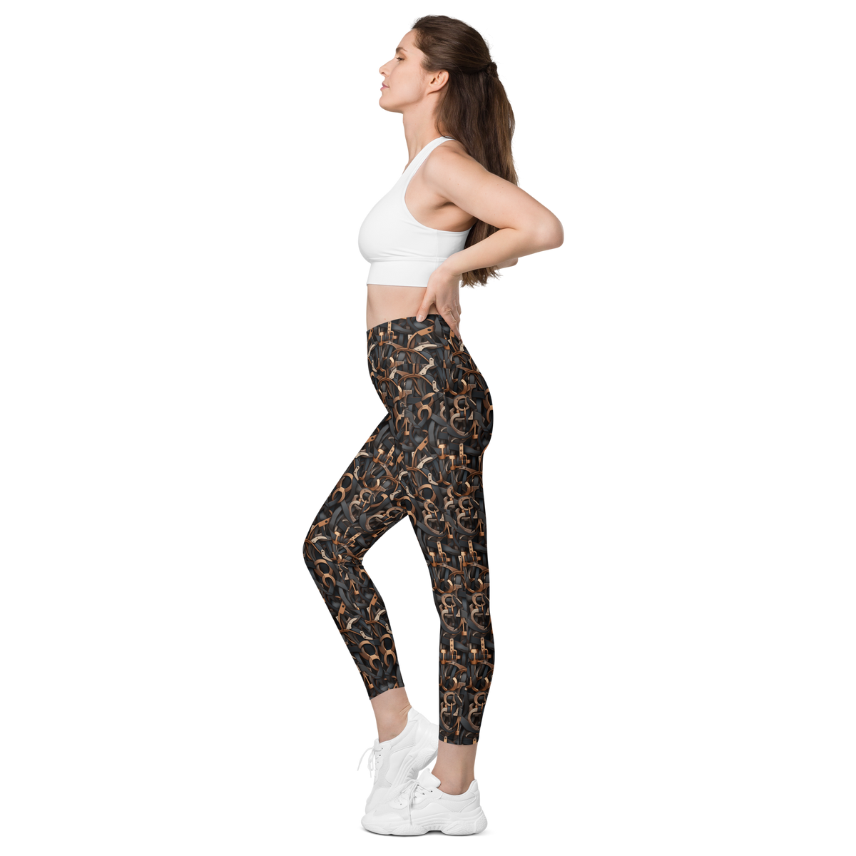 Tressel Greyscale high-waisted pocket leggings, pocket-in-use view.