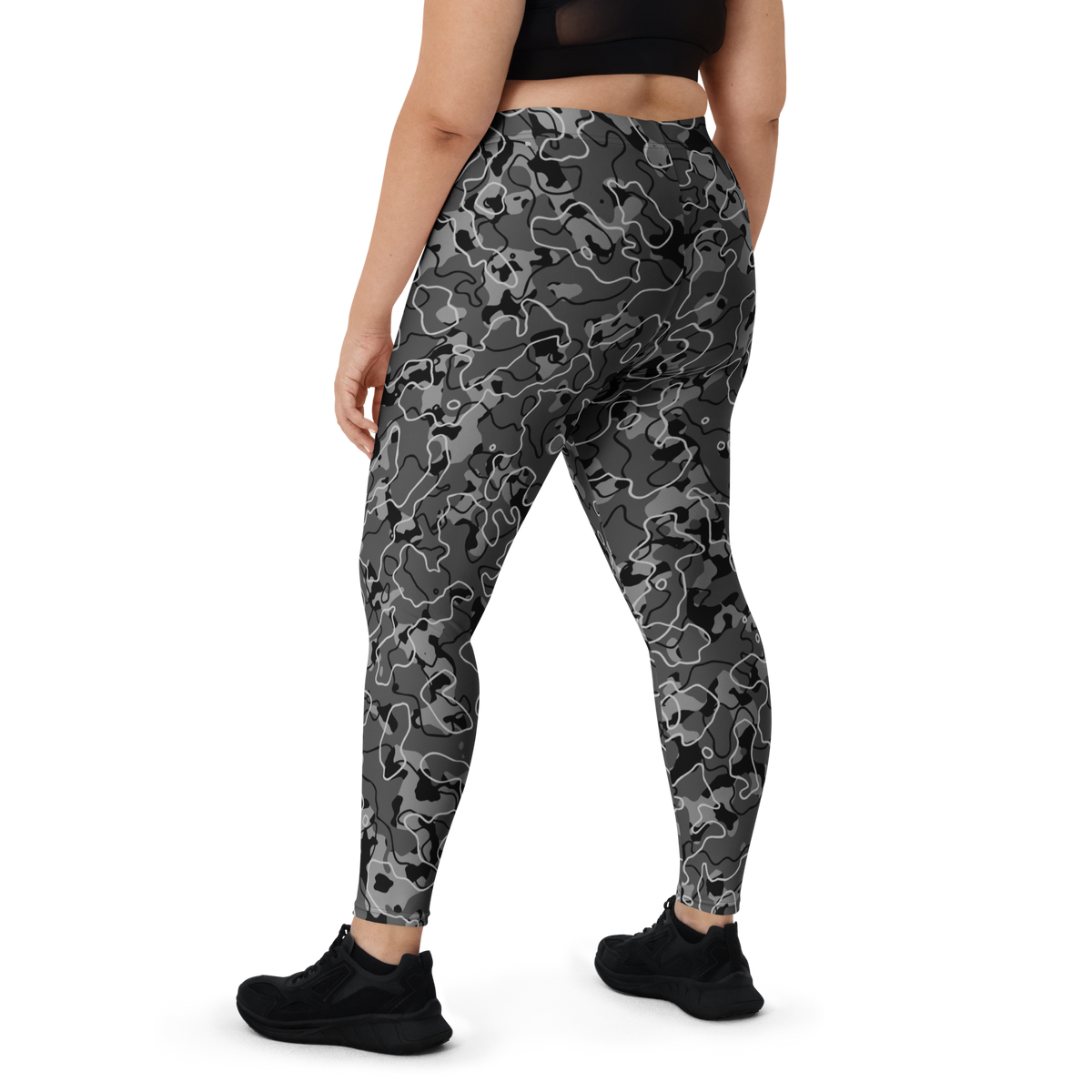 Tundra Greyscale camouflage mid-rise comfort leggings, oversize-fit back view.