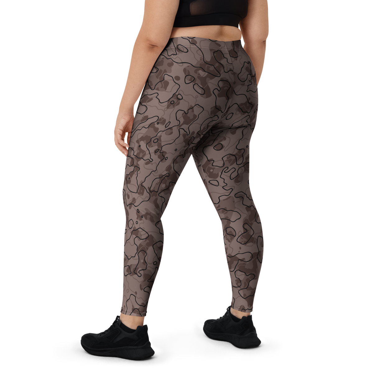 Tundra Chicory Coffee camouflage mid-rise comfort leggings, oversize-fit back view.