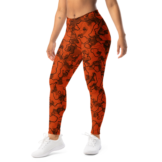 Tundra Dragonfire camouflage mid-rise comfort leggings, left-front view.