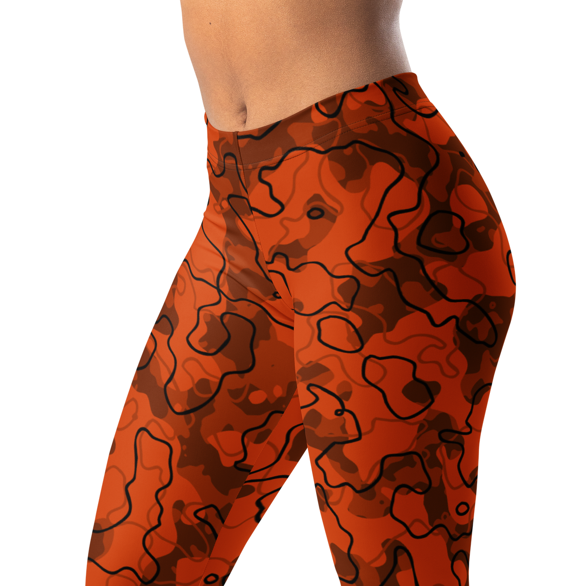 Tundra Dragonfire camouflage mid-rise comfort leggings, waistband and pattern detail.