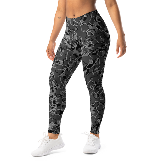 Tundra · Greyscale mid-rise everyday leggings, left-front view.