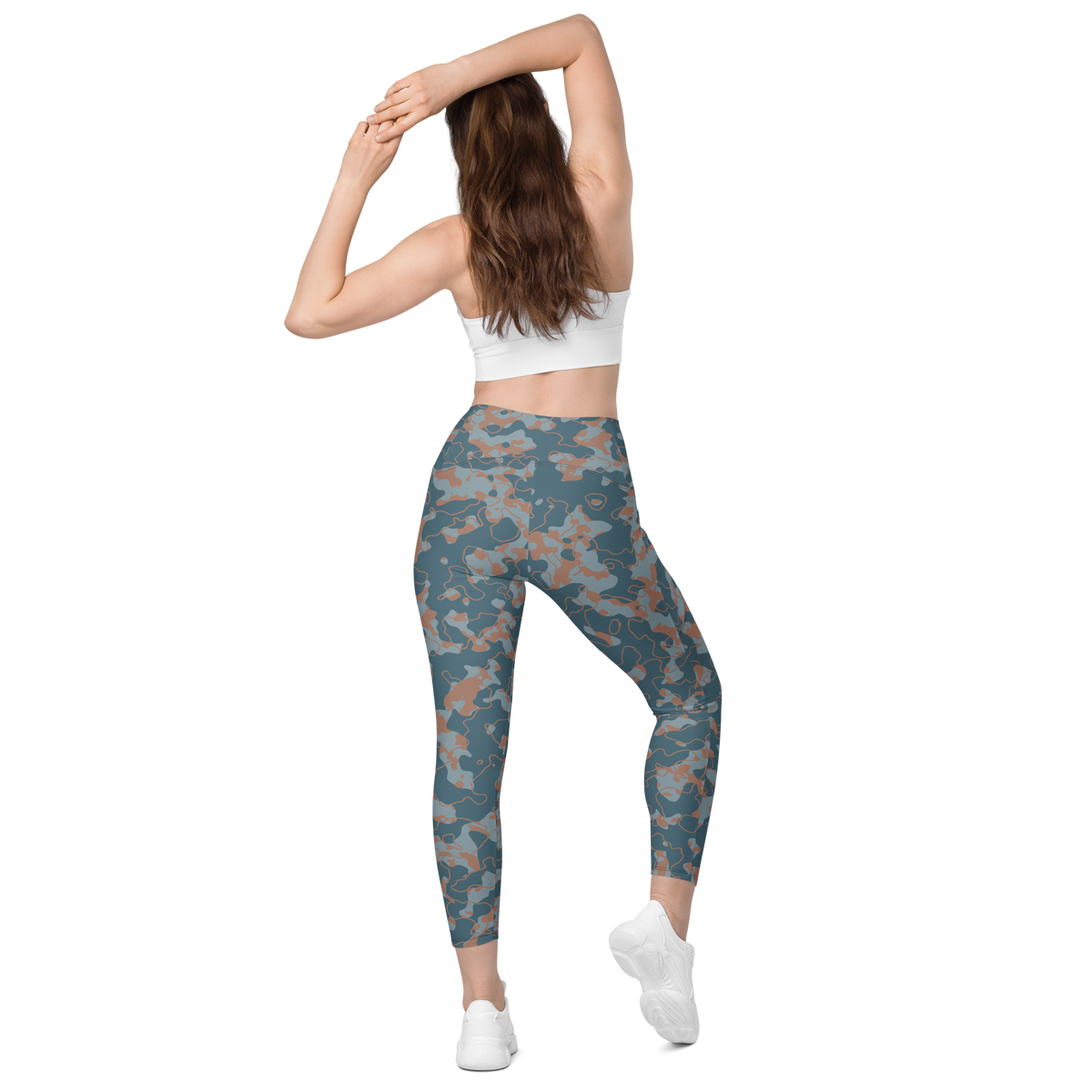 Tundra Subtle Contrasts camouflage high-waisted pocket leggings, back view.