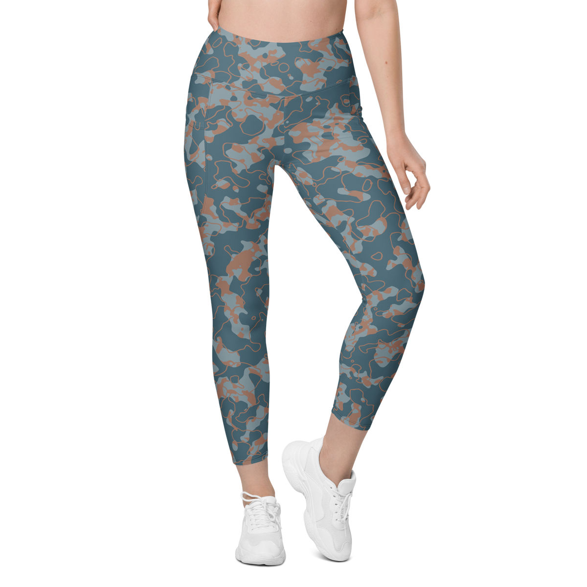 Tundra Subtle Contrasts camouflage high-waisted pocket leggings, front view.