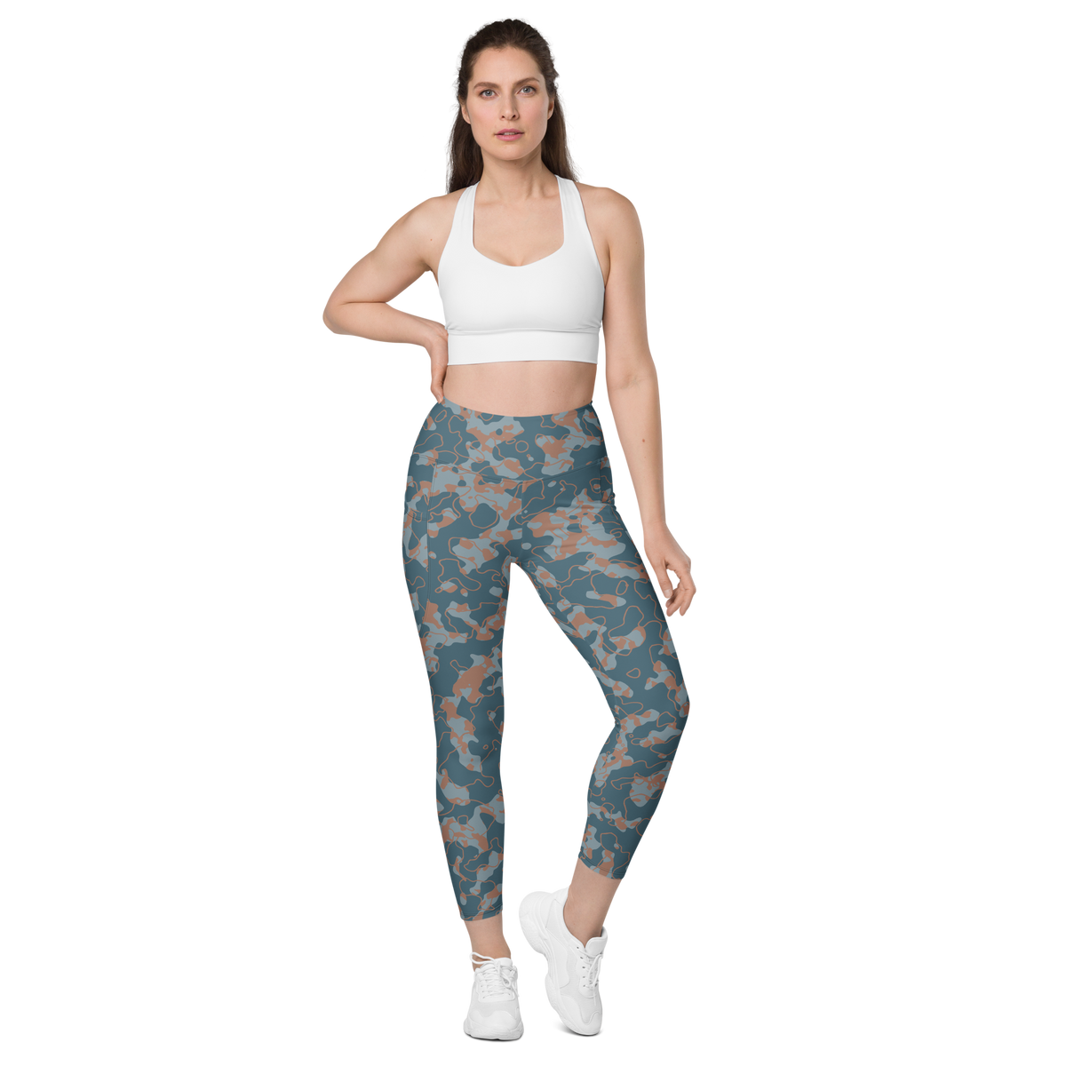 Tundra Subtle Contrasts camouflage high-waisted pocket leggings, straight-front view.