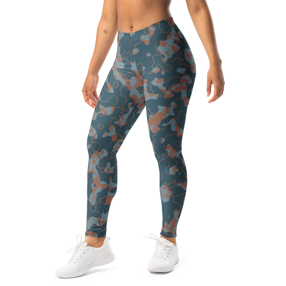 Tundra Subtle Contrasts camouflage mid-rise comfort leggings, left-front view.